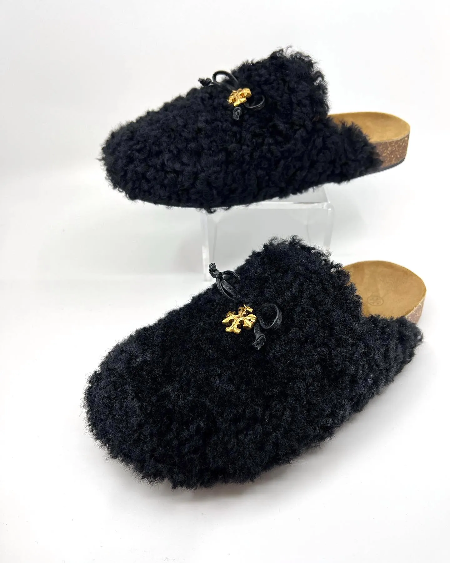 TORY BURCH TORY CHARM MAMMOUTH SHEARLING MULES