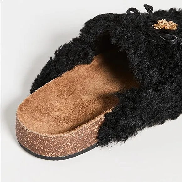 TORY BURCH TORY CHARM MAMMOUTH SHEARLING MULES