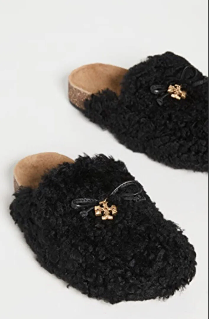 TORY BURCH TORY CHARM MAMMOUTH SHEARLING MULES