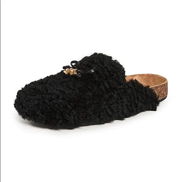 TORY BURCH TORY CHARM MAMMOUTH SHEARLING MULES