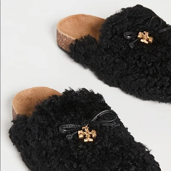 TORY BURCH TORY CHARM MAMMOUTH SHEARLING MULES