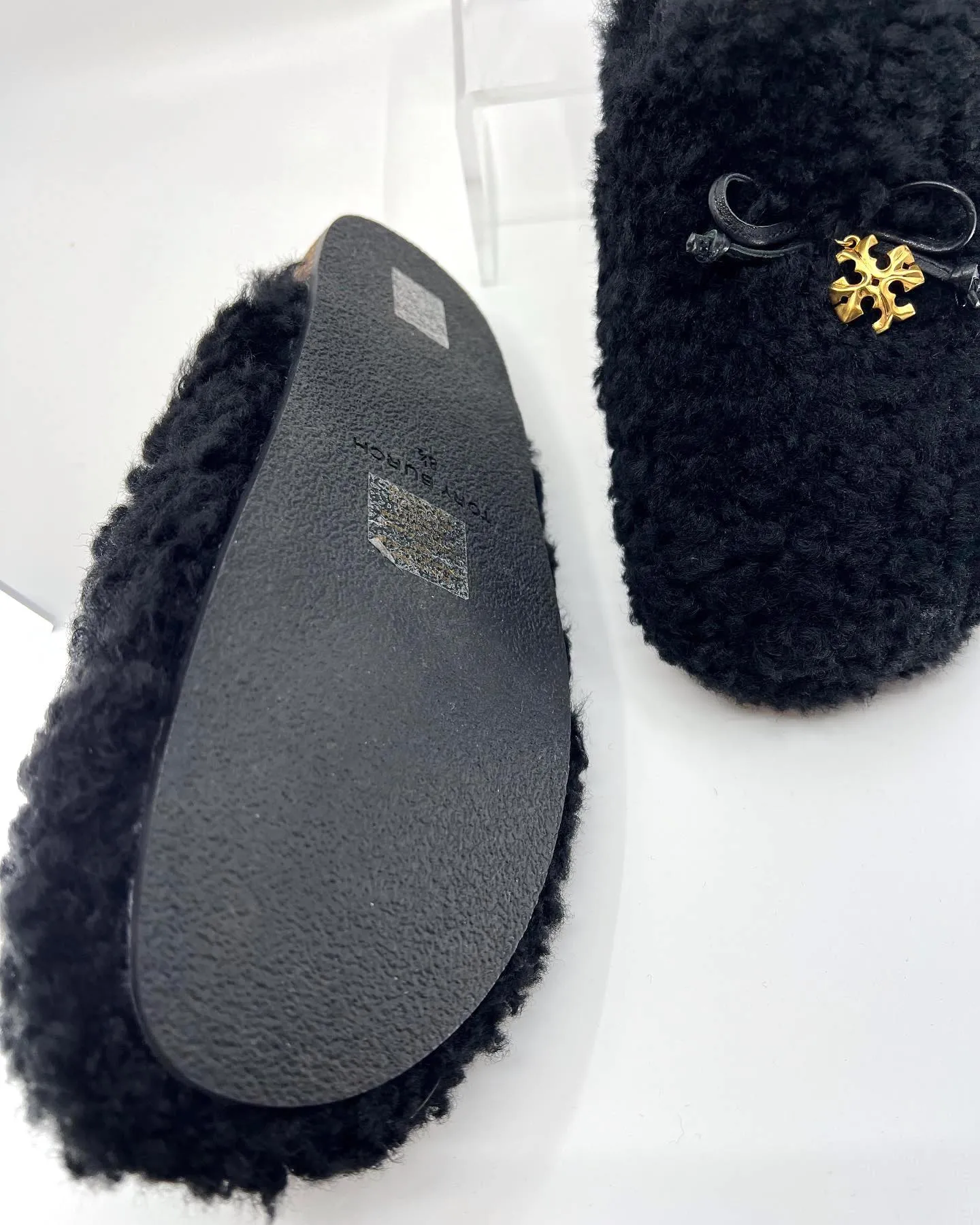 TORY BURCH TORY CHARM MAMMOUTH SHEARLING MULES