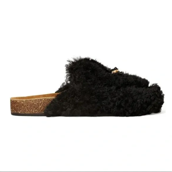 TORY BURCH TORY CHARM MAMMOUTH SHEARLING MULES