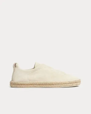 Triple Stitch Espadrilles Deerskin White Slip On Sneakers