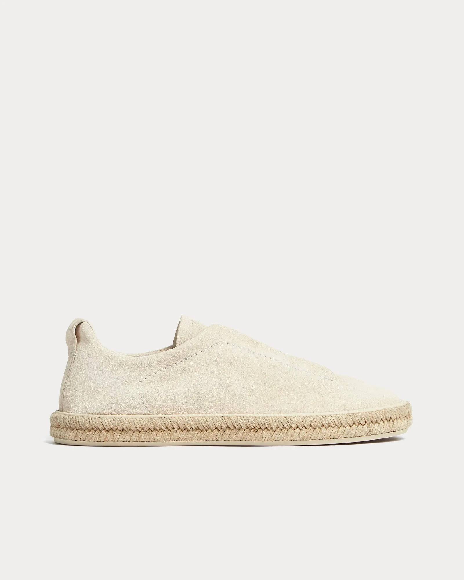 Triple Stitch Espadrilles Deerskin White Slip On Sneakers