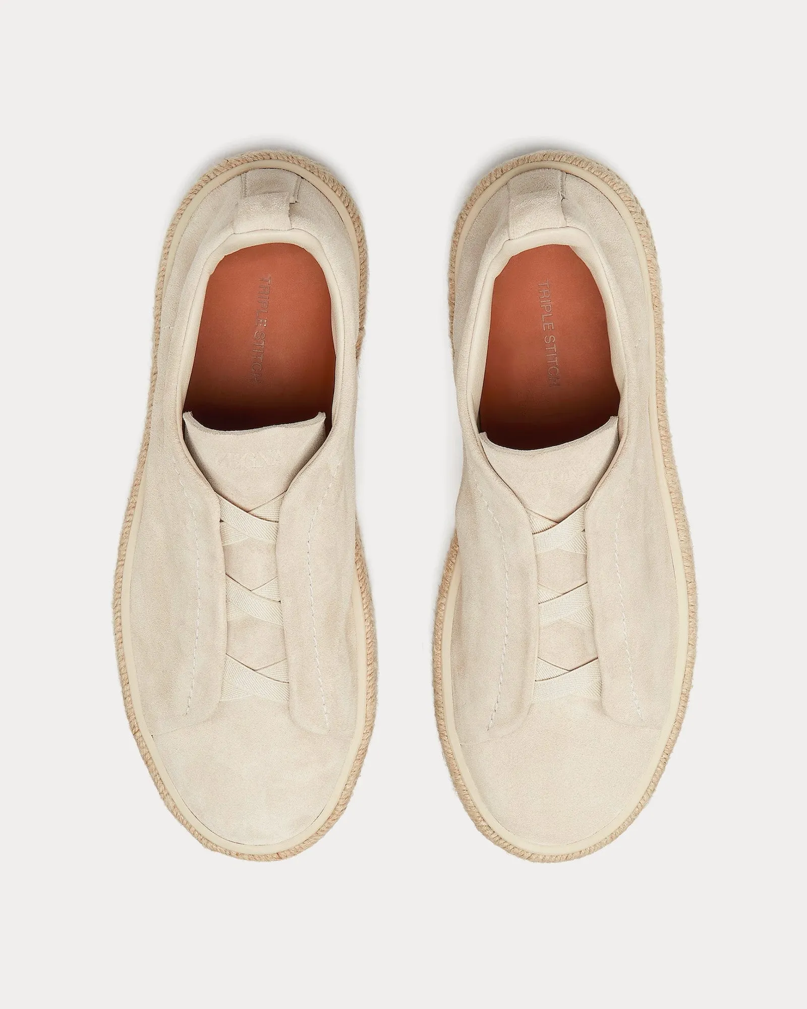 Triple Stitch Espadrilles Deerskin White Slip On Sneakers