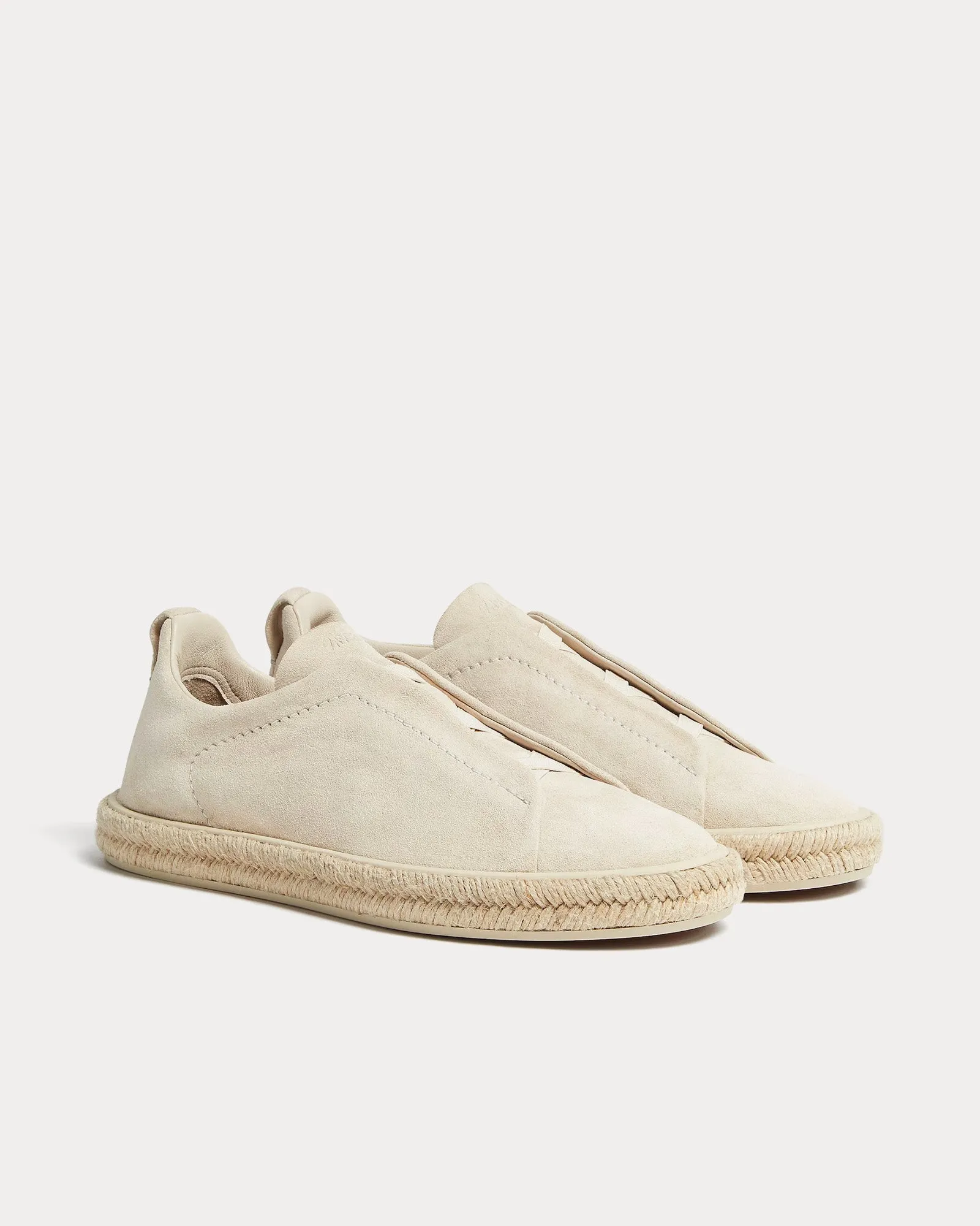Triple Stitch Espadrilles Deerskin White Slip On Sneakers