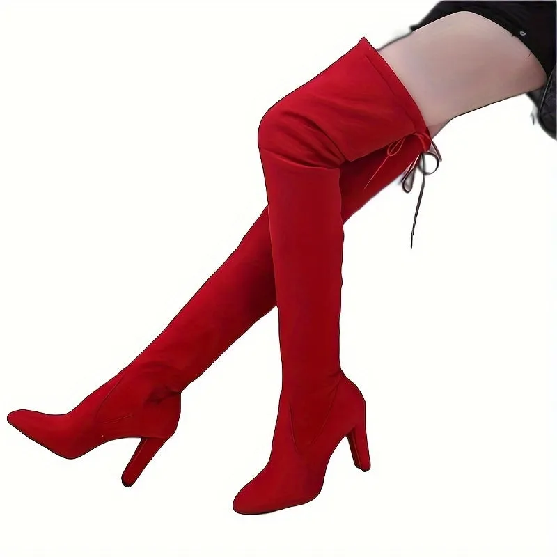 Versatile LaceUp OvertheKnee Boots for Women with High Heel