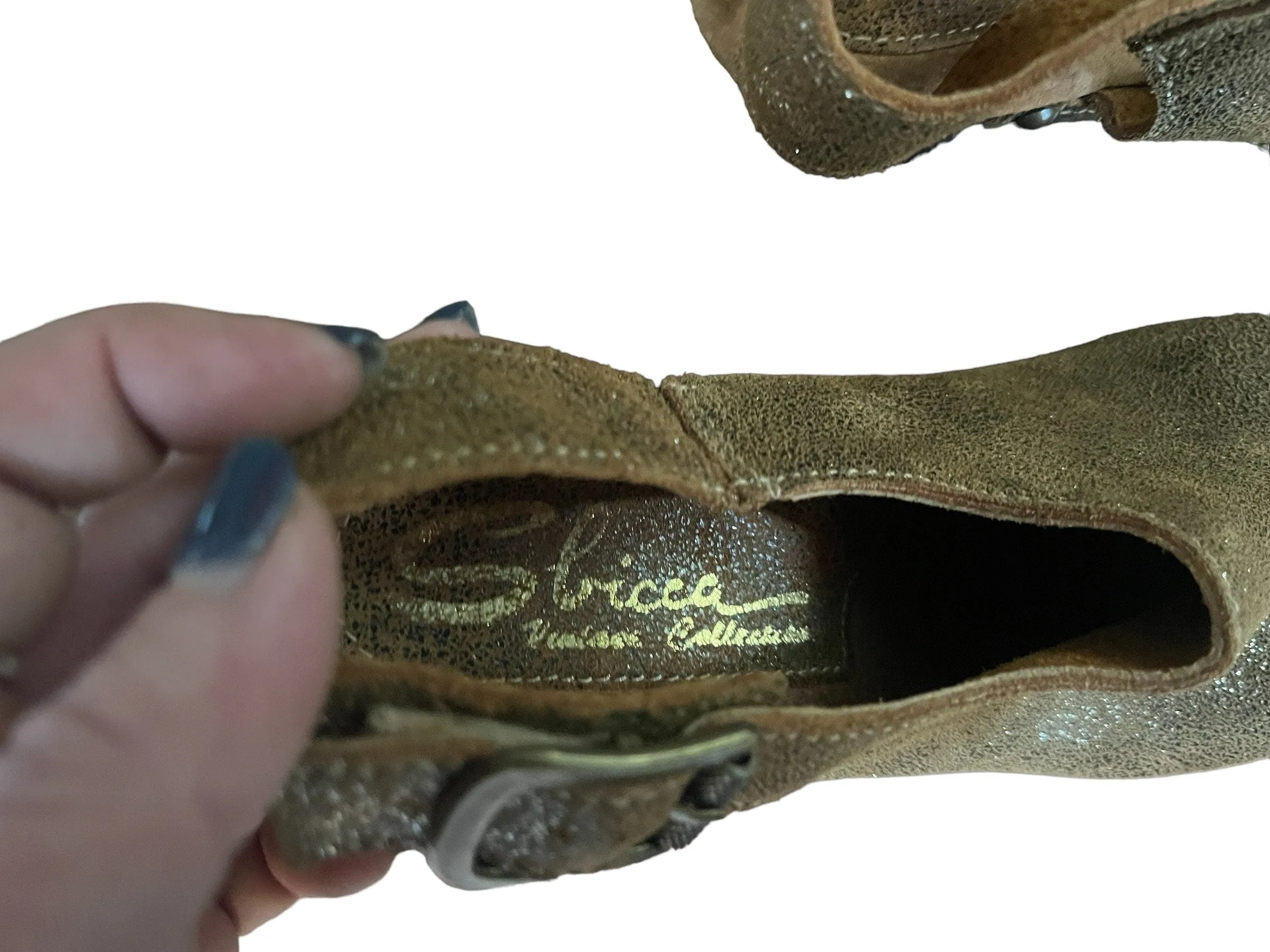 Vintage 70's Sbicca glitter wood platform shoes 7