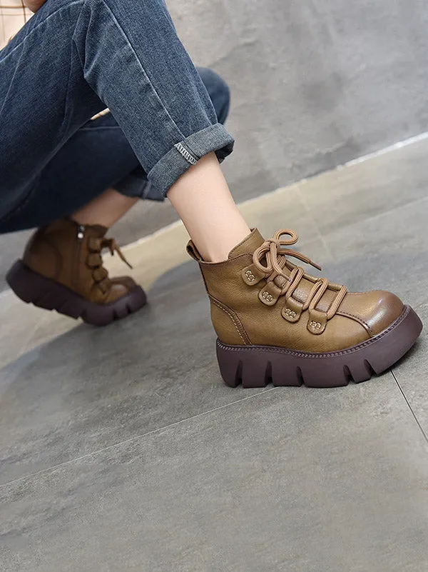 Vintage Cow Leather Wool Boots Platform Shoes