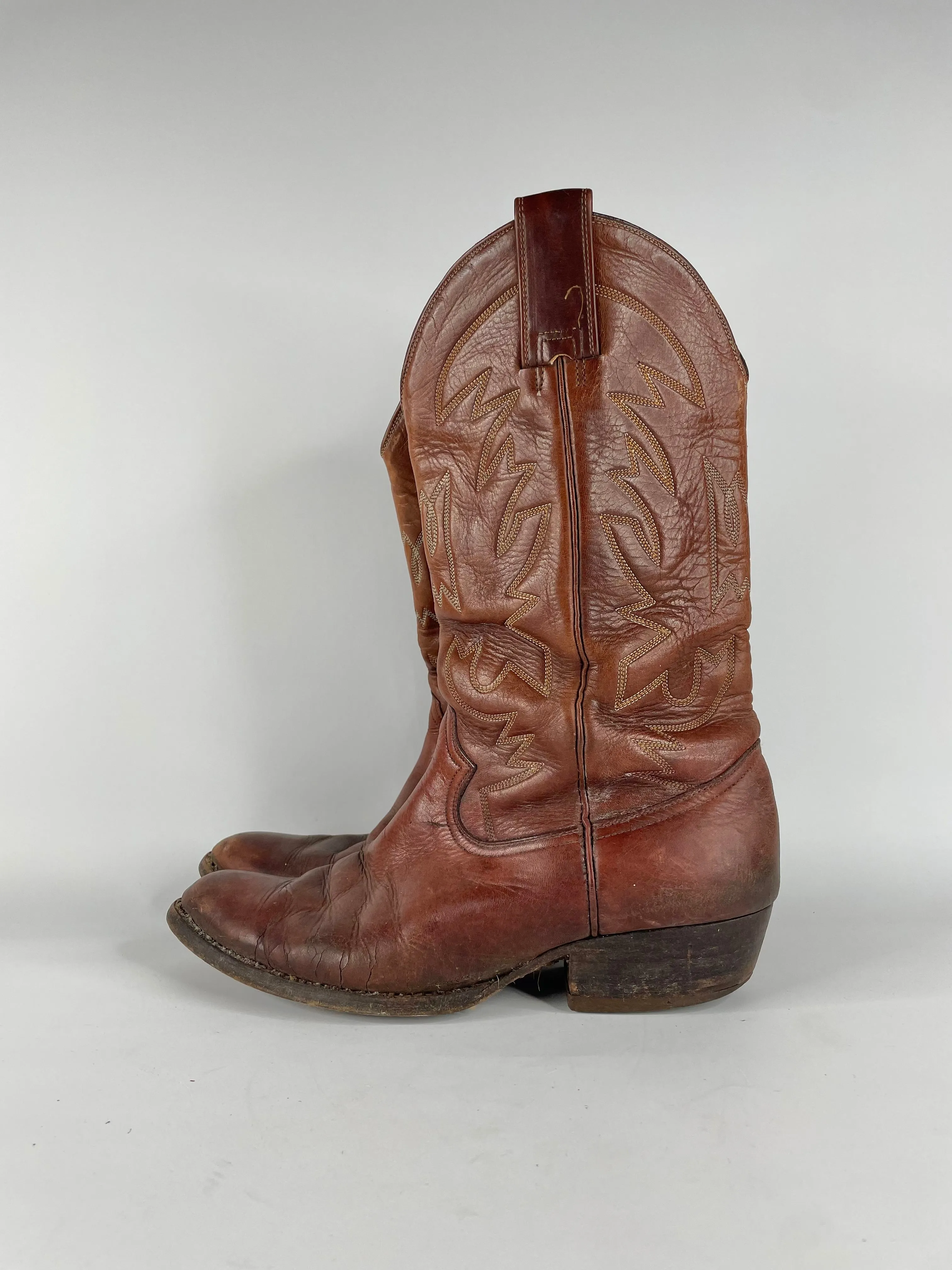 Vintage Montana Tan Leather Cowboy Boots - EU43