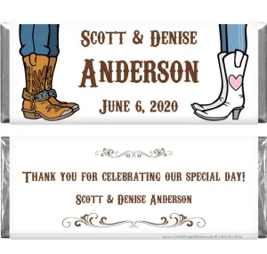 WA278 - Cowboy Cowgirl Boots Wedding Candy Bar Wrapper