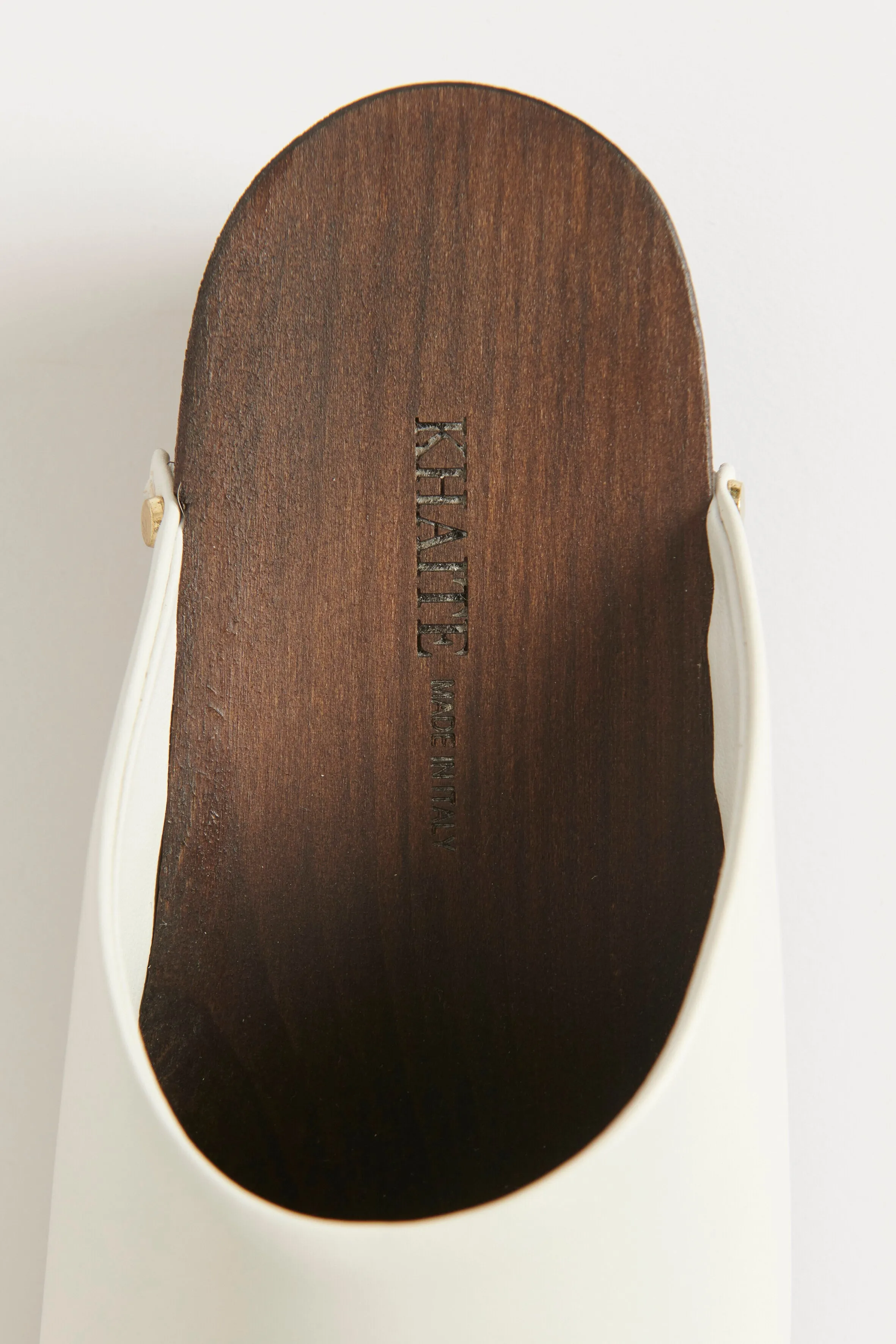 White Leather Wooden Heel Preowned Clogs