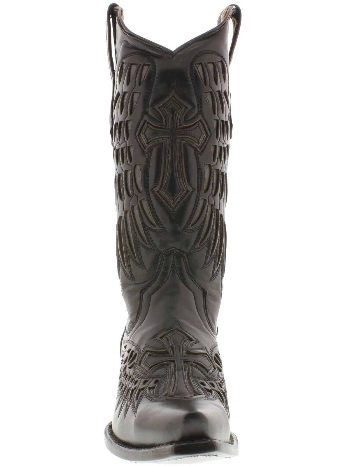 Women's 550C Full Black Cross & Wings Leather Cowboy Boots Snip Toe - CP2