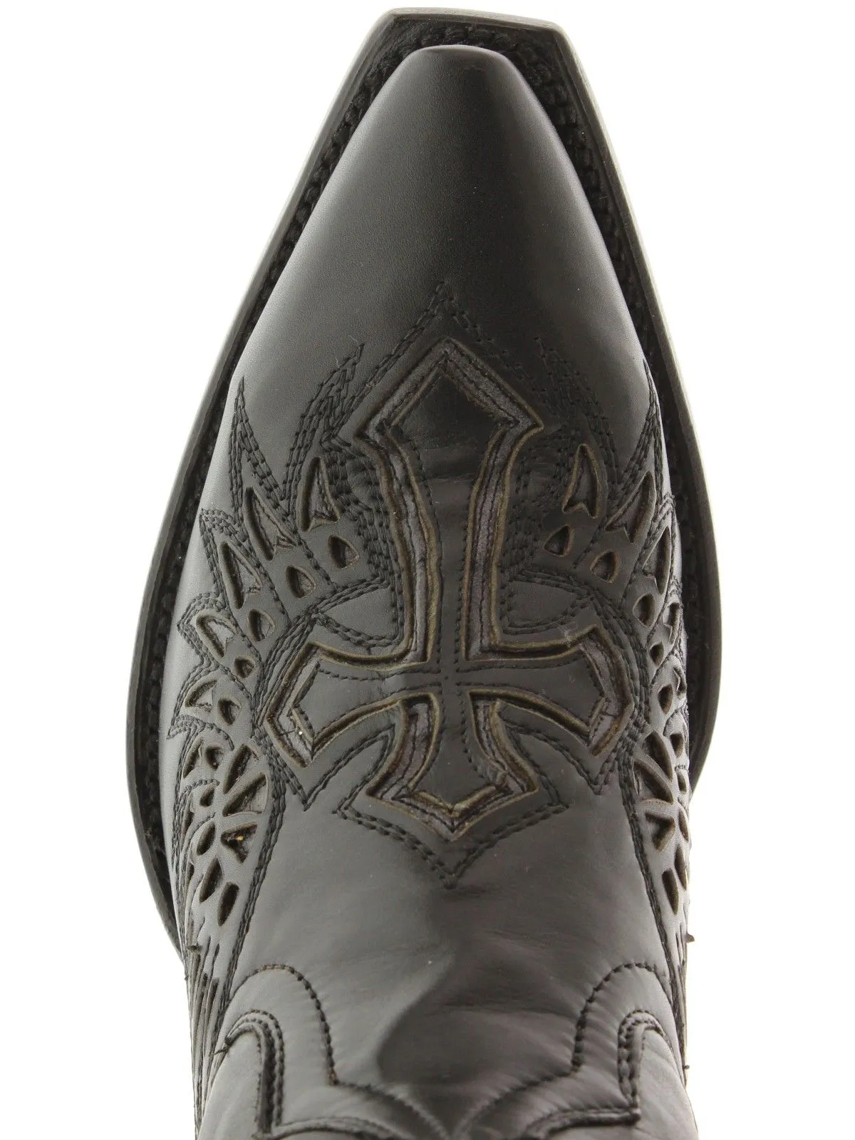 Women's 550C Full Black Cross & Wings Leather Cowboy Boots Snip Toe - CP2
