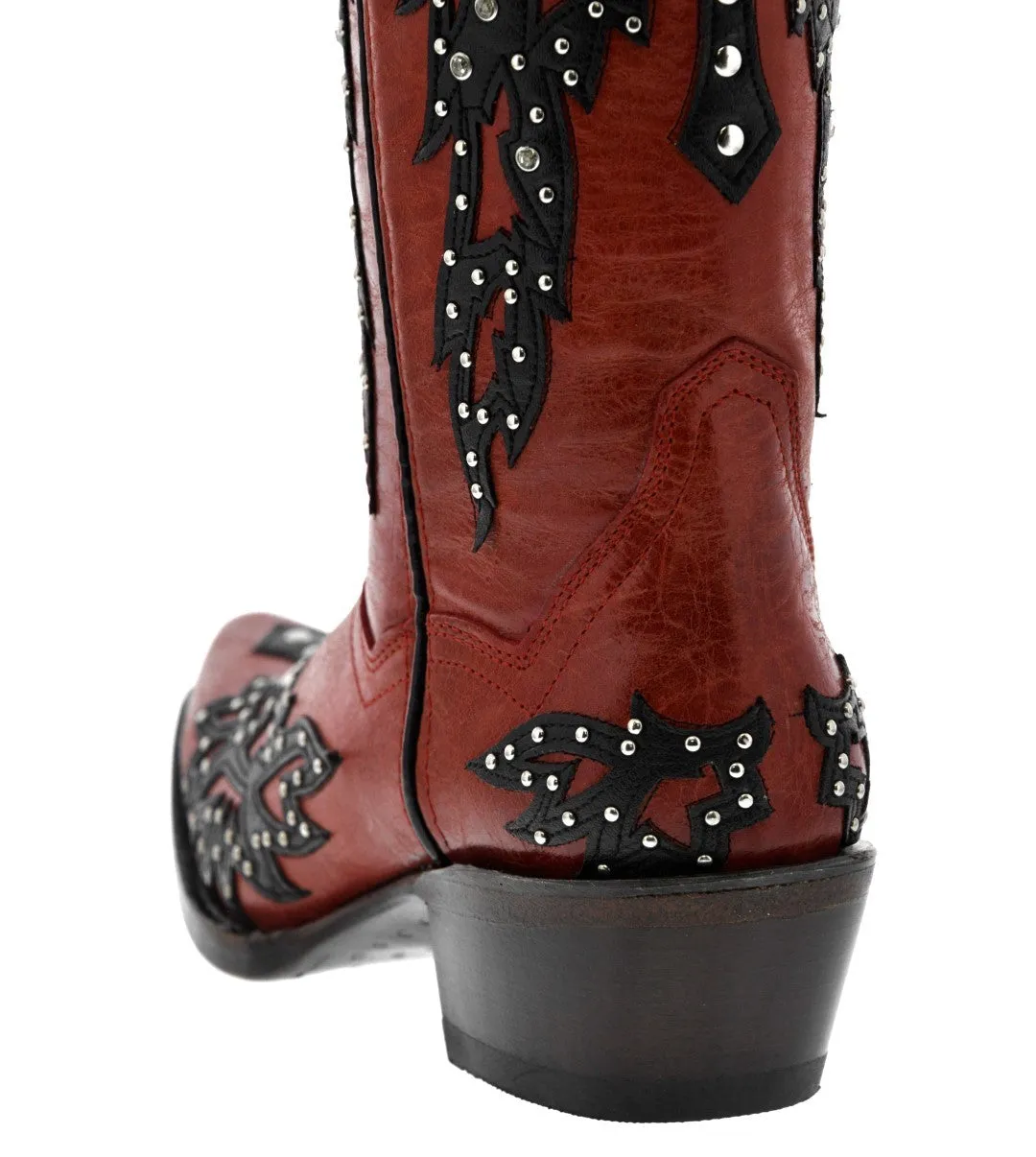 Womens Angels Red Leather Cowboy Boots Studded Snip Toe
