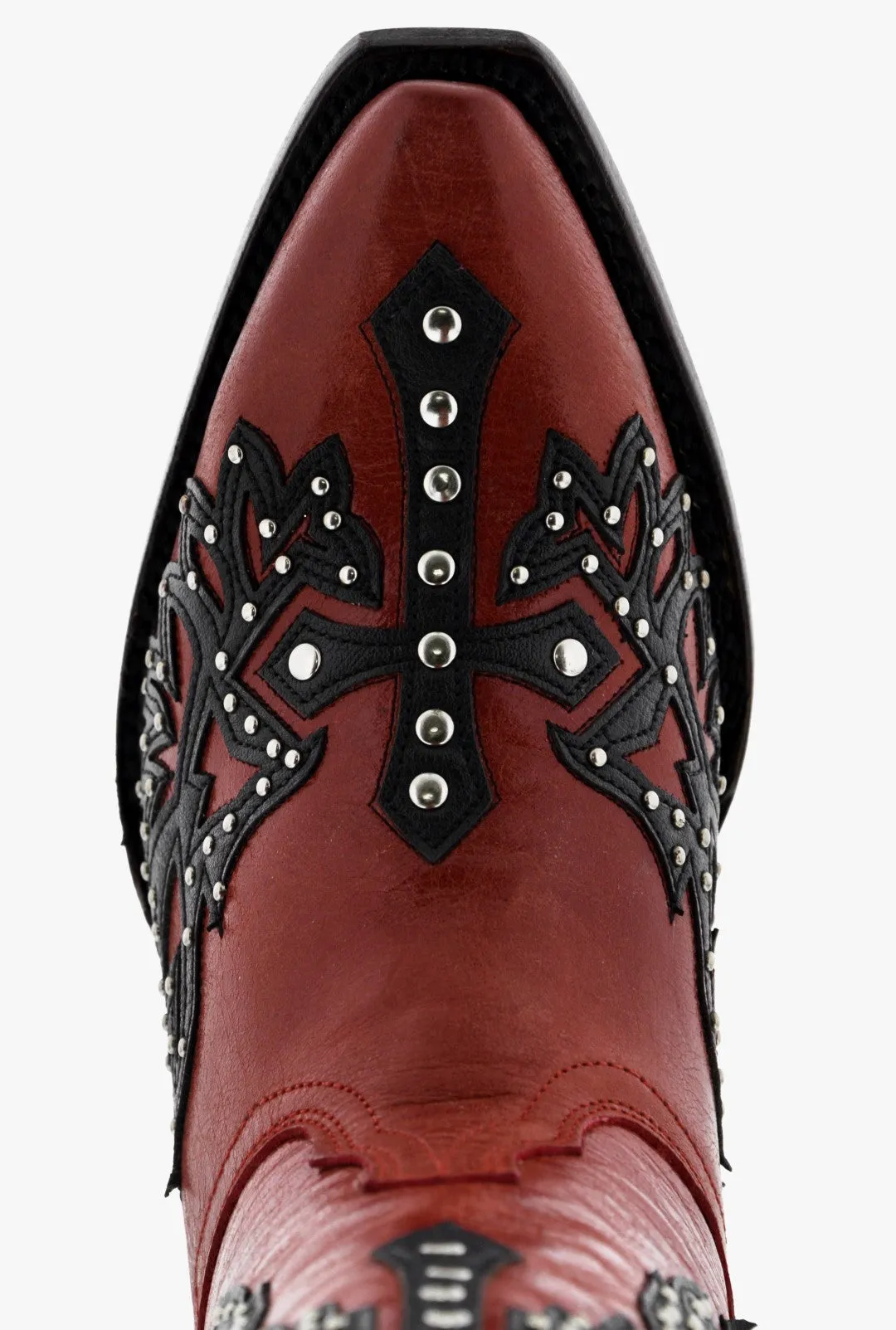 Womens Angels Red Leather Cowboy Boots Studded Snip Toe
