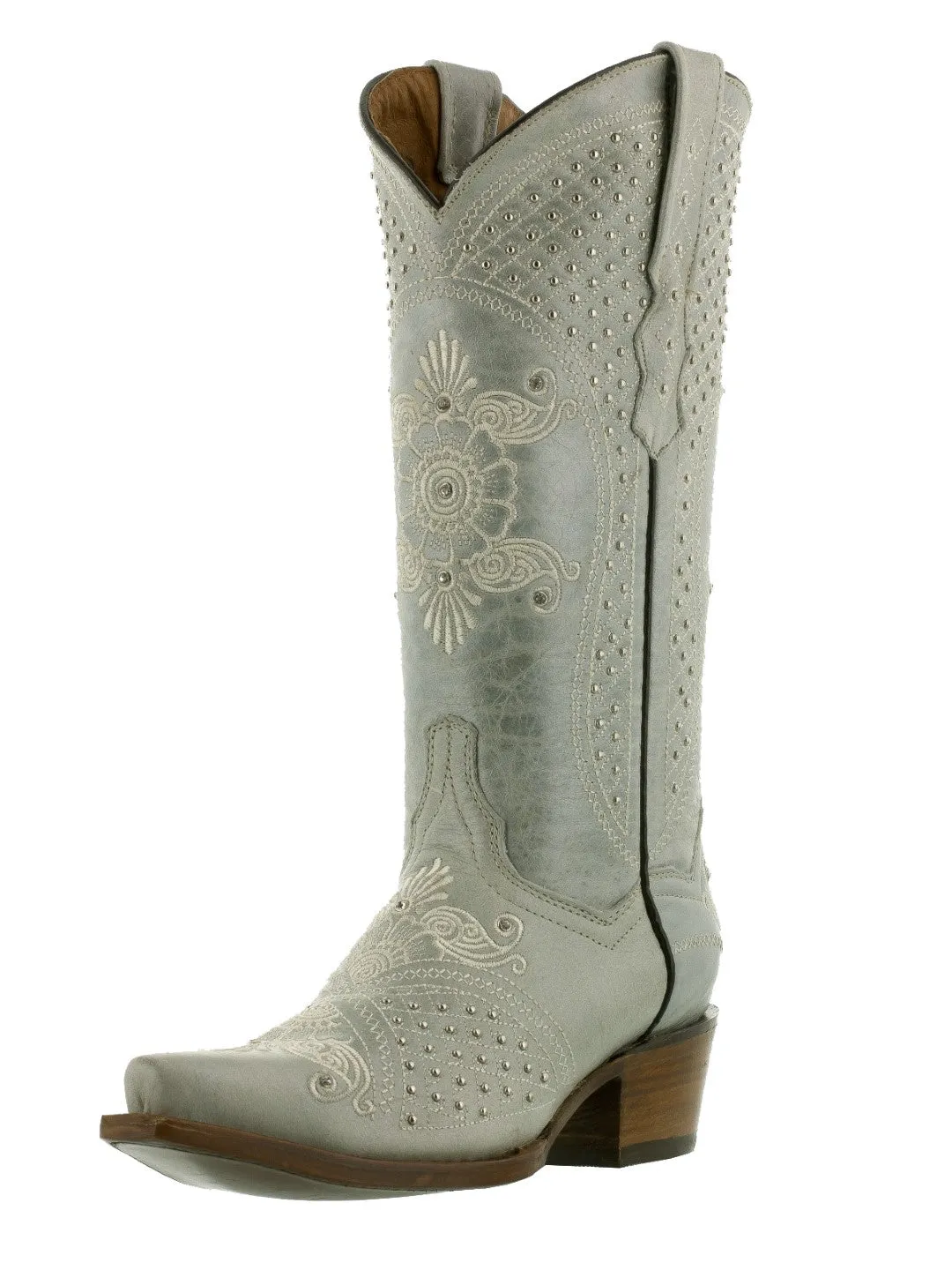 Womens Marfil Off White Wedding Cowboy Boots Studded - Snip Toe