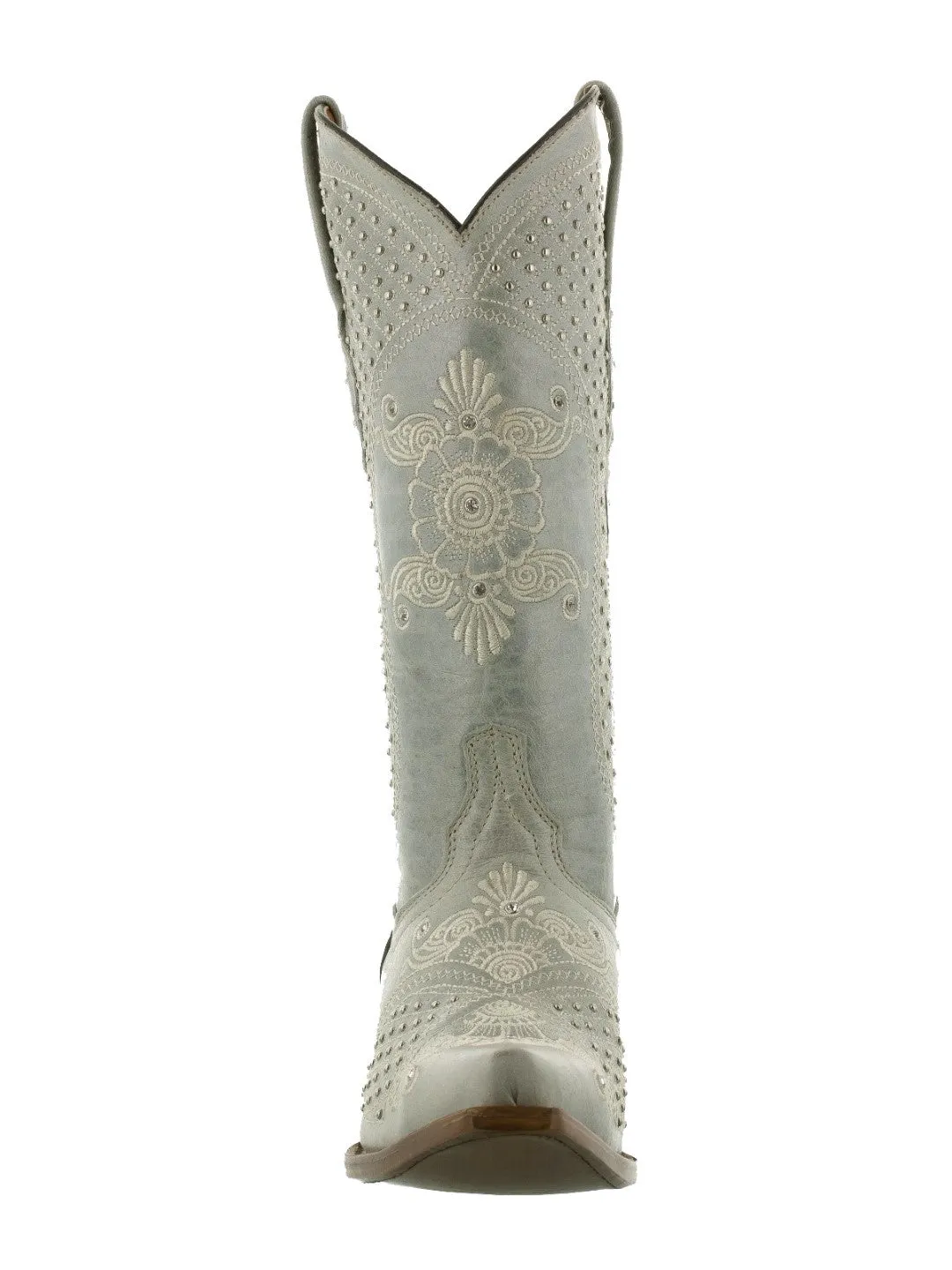 Womens Marfil Off White Wedding Cowboy Boots Studded - Snip Toe
