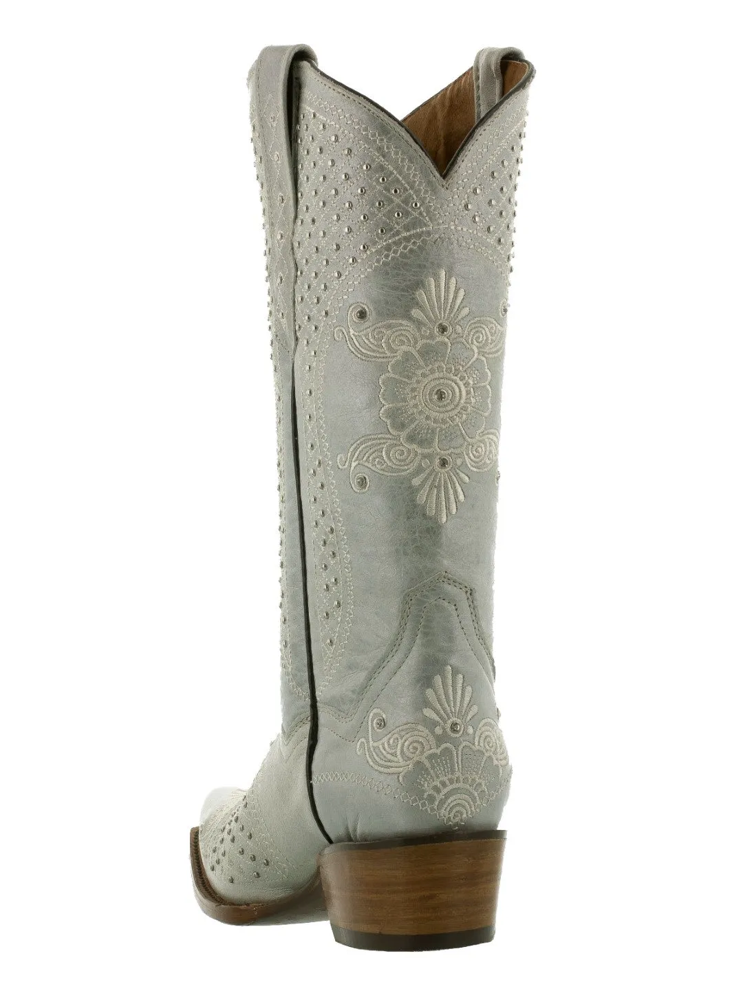 Womens Marfil Off White Wedding Cowboy Boots Studded - Snip Toe