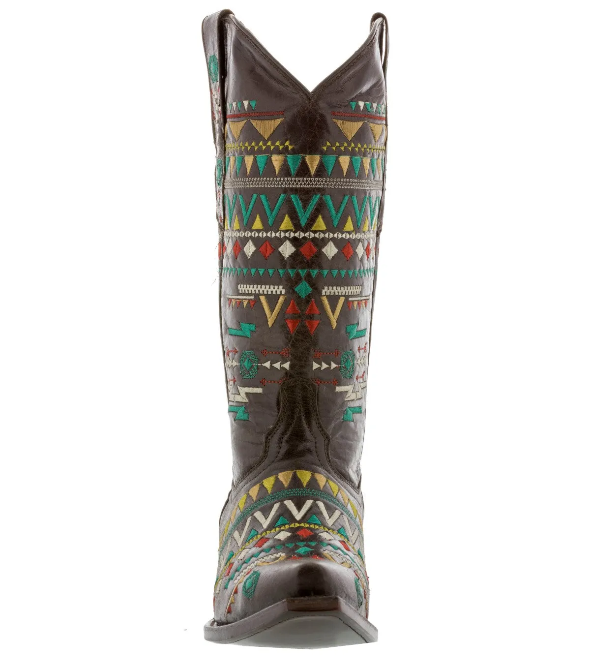 Women's Navajo Brown Embroidered Fashion Cowgirl Boots - Snip Toe
