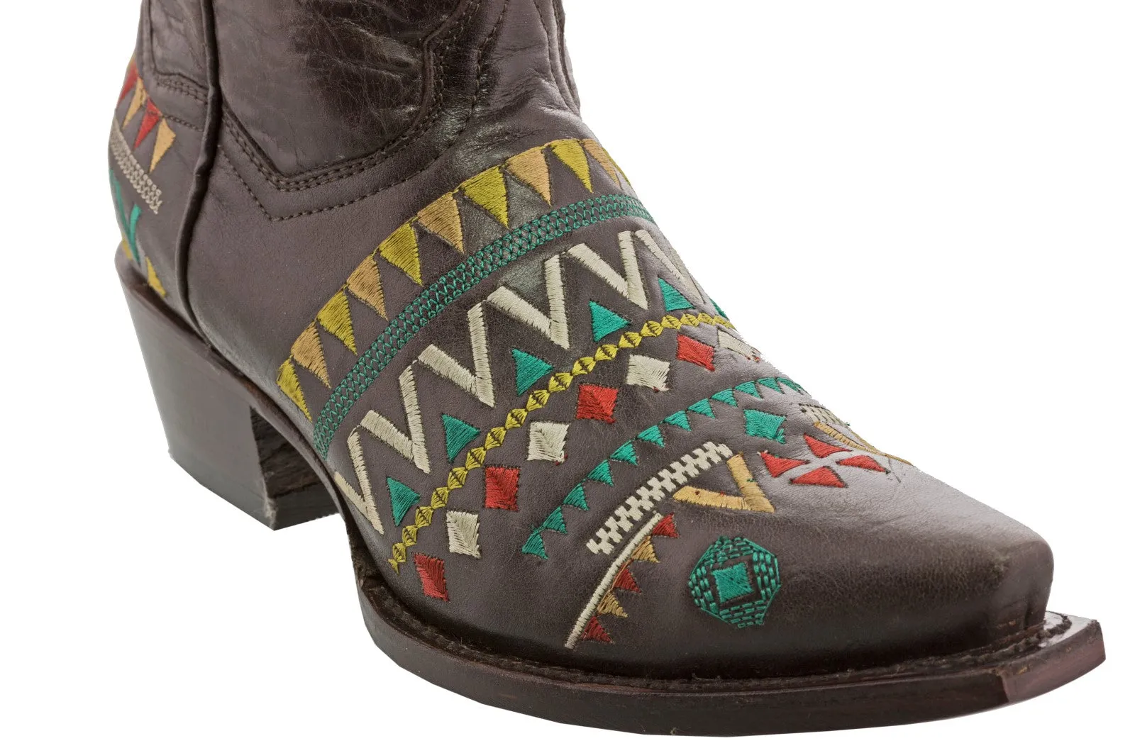Women's Navajo Brown Embroidered Fashion Cowgirl Boots - Snip Toe