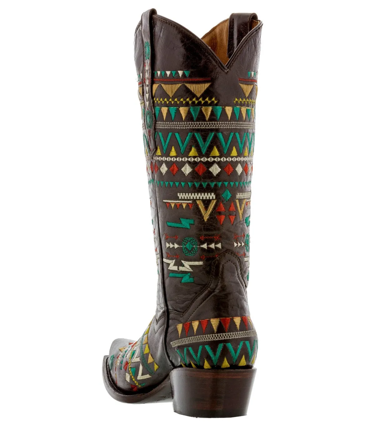 Women's Navajo Brown Embroidered Fashion Cowgirl Boots - Snip Toe