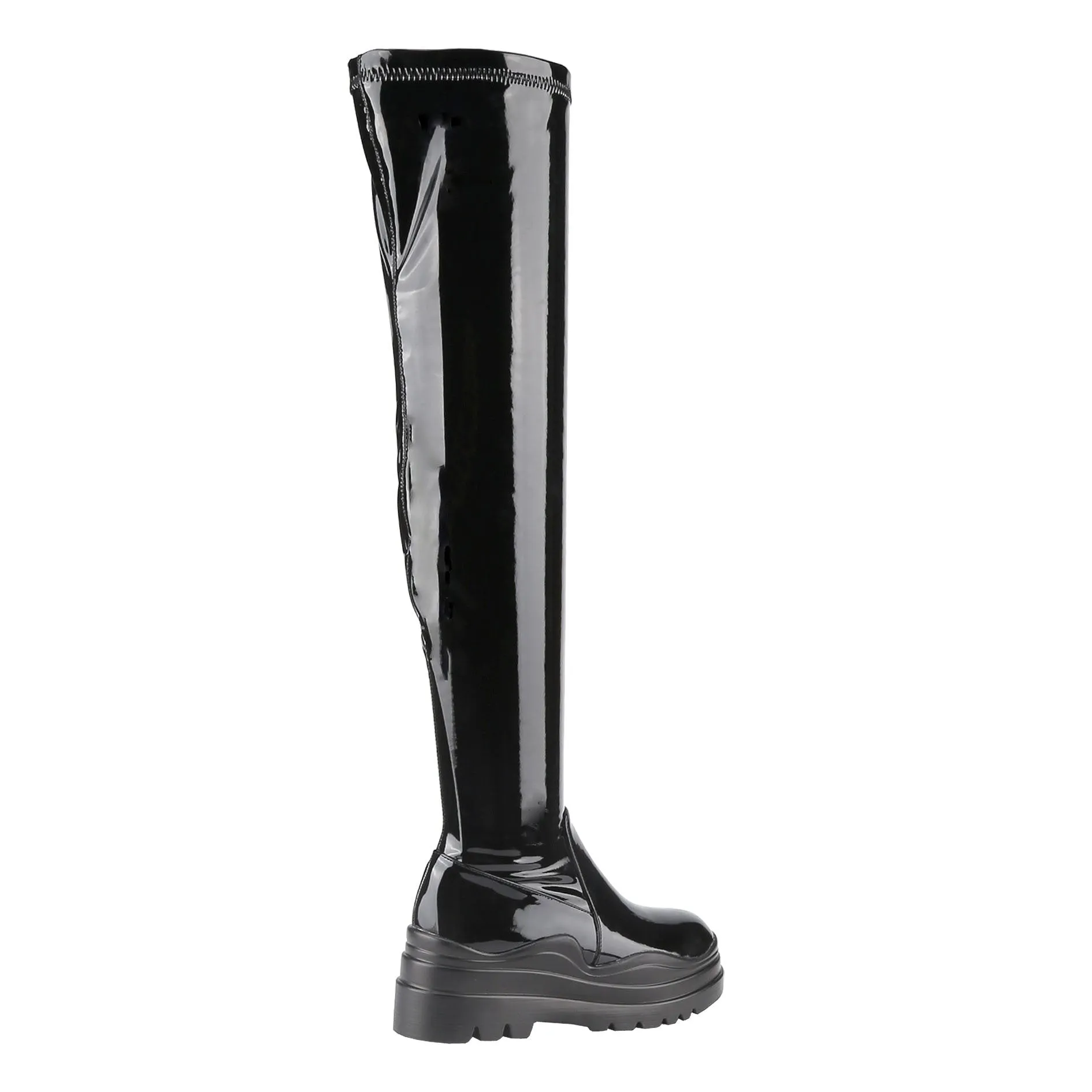 Women's Thigh High Boots Patent Leather, Over The Knee High Boots Round Toe Platform