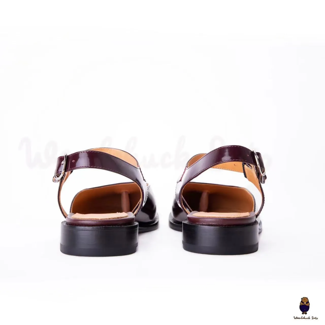 WoodChuckSato Women's Men's Burgundy Tabi Split-Toe Cow Leather Sandal Flats with Adjustable Ankle Straps Sizes EU 35-46