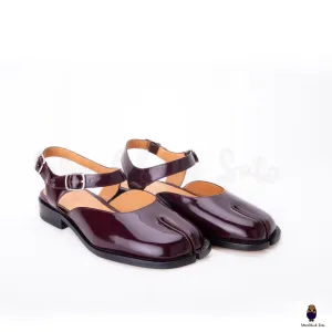WoodChuckSato Women's Men's Burgundy Tabi Split-Toe Cow Leather Sandal Flats with Adjustable Ankle Straps Sizes EU 35-46