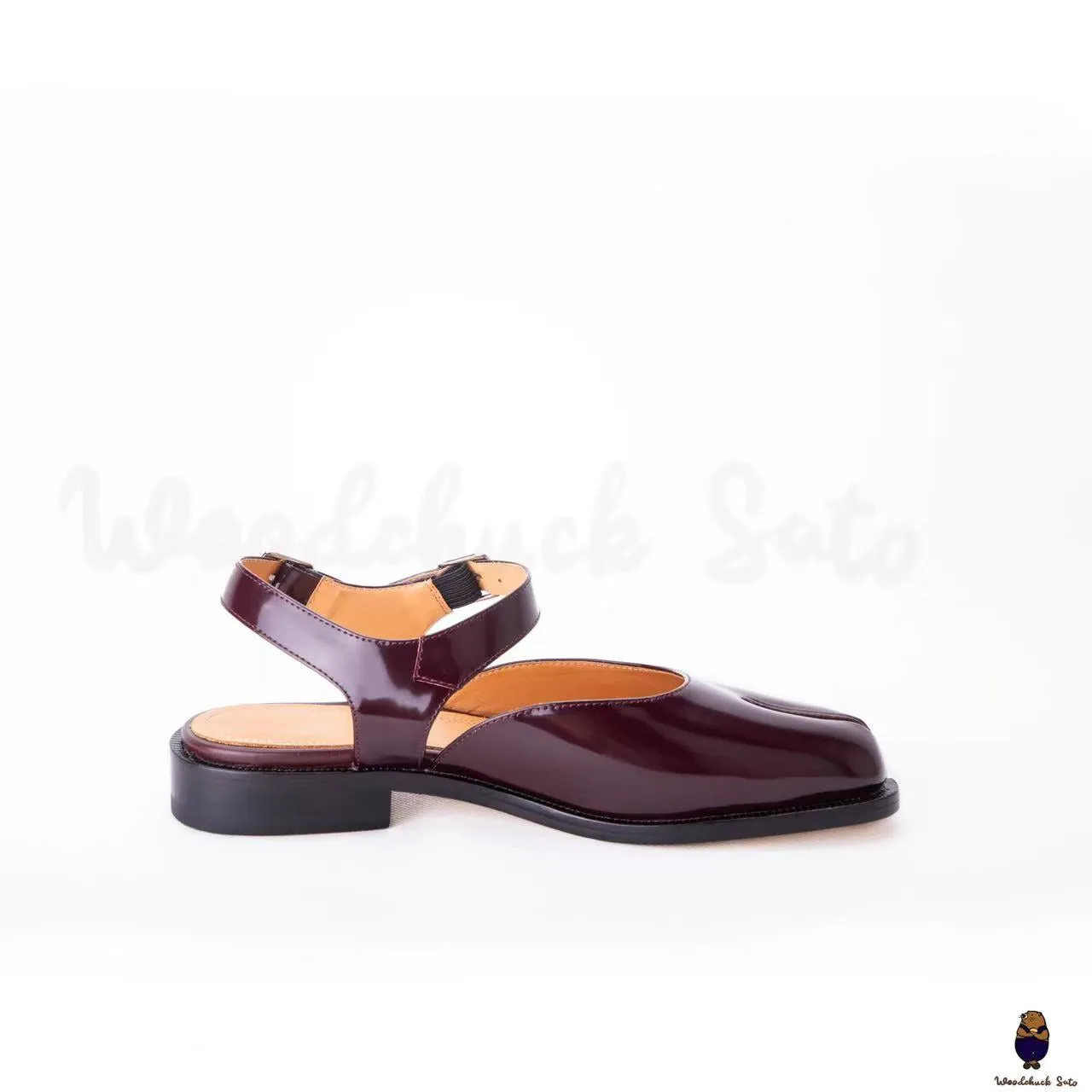 WoodChuckSato Women's Men's Burgundy Tabi Split-Toe Cow Leather Sandal Flats with Adjustable Ankle Straps Sizes EU 35-46