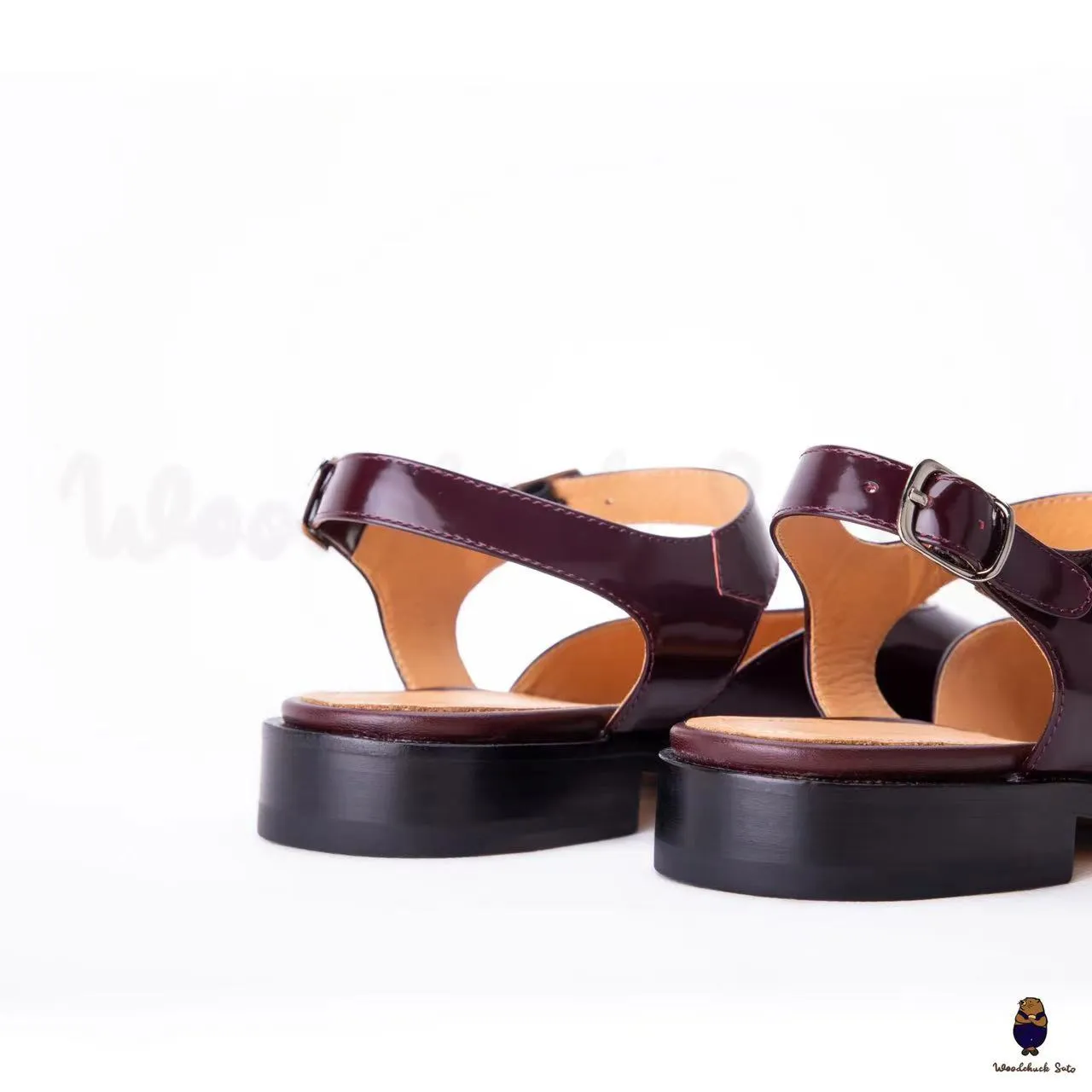 WoodChuckSato Women's Men's Burgundy Tabi Split-Toe Cow Leather Sandal Flats with Adjustable Ankle Straps Sizes EU 35-46