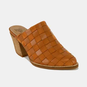 Woven Checkerboard Block Heel Mule Shoes