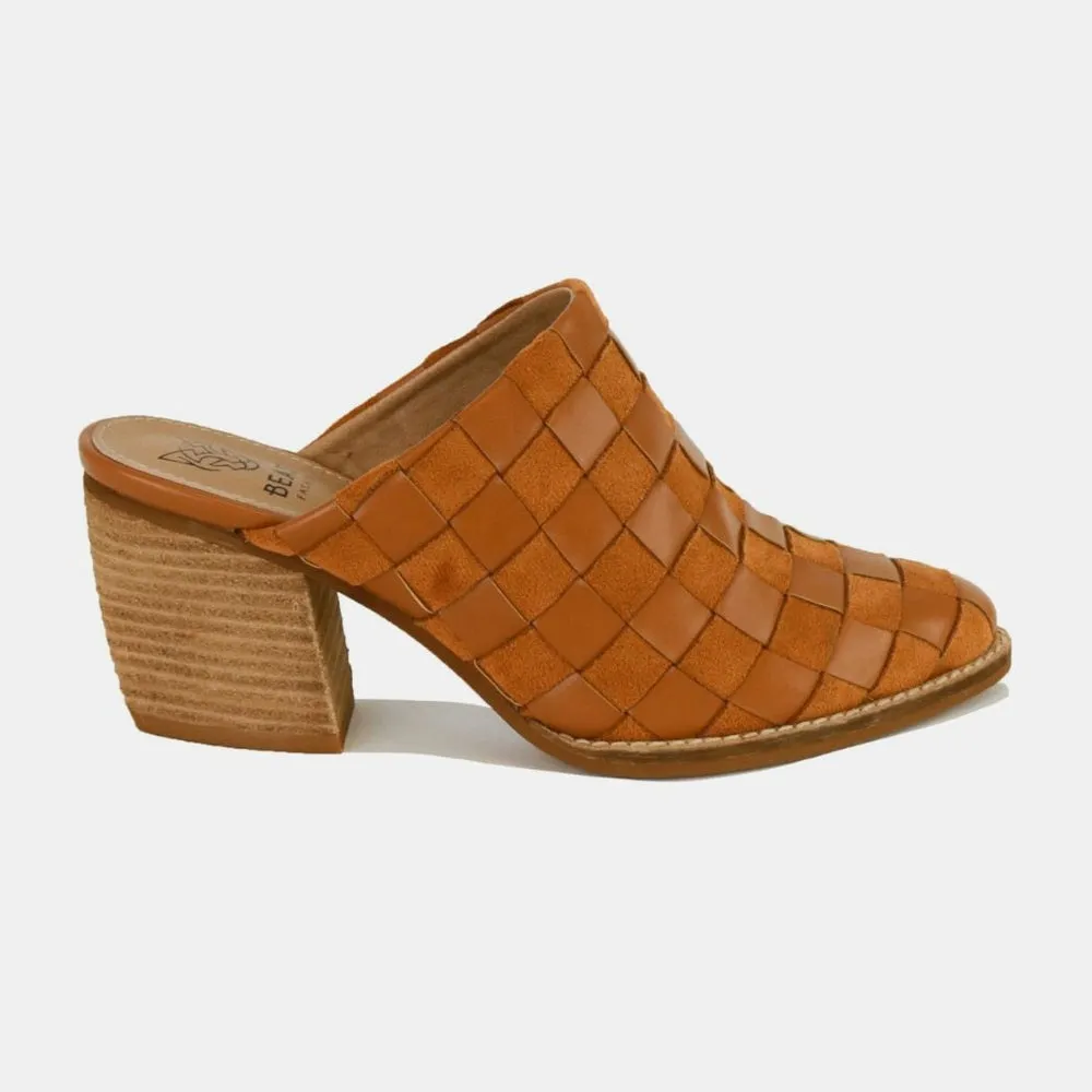 Woven Checkerboard Block Heel Mule Shoes